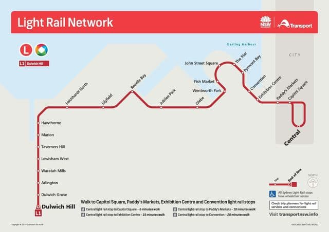 Sydney tram stations map
